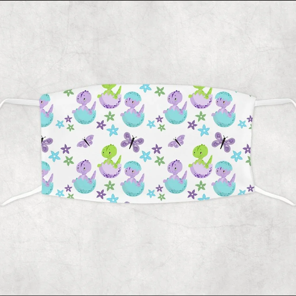 Girls Purple and Green Dinasaur Kids Face Mask